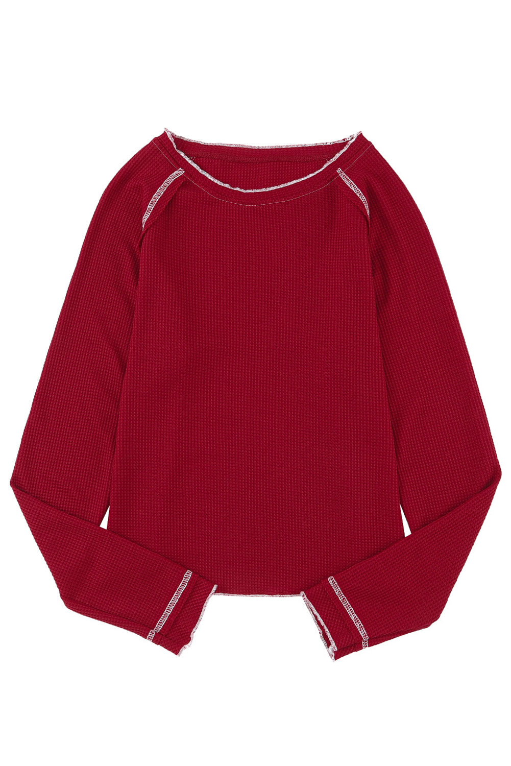 Red Exposed Seam Textured Pullover Long Sleeve Top - The Fair Lady Shop