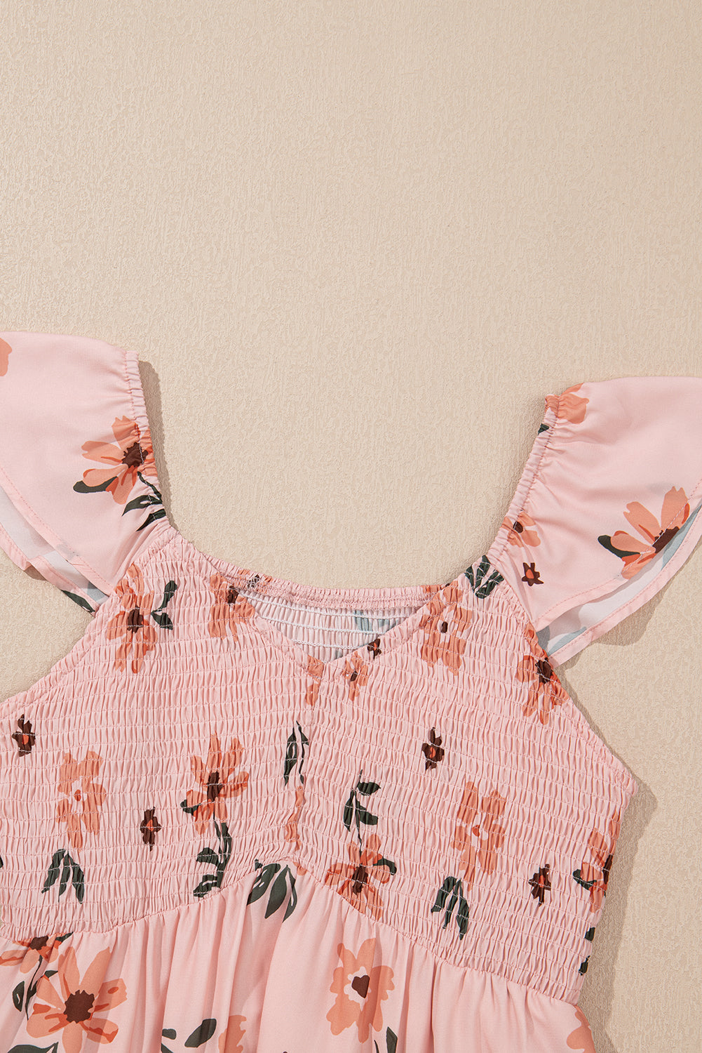Pink Floral V Neck Smocked High Waist Ruffle Hem Maxi Dress - The Fair Lady Shop