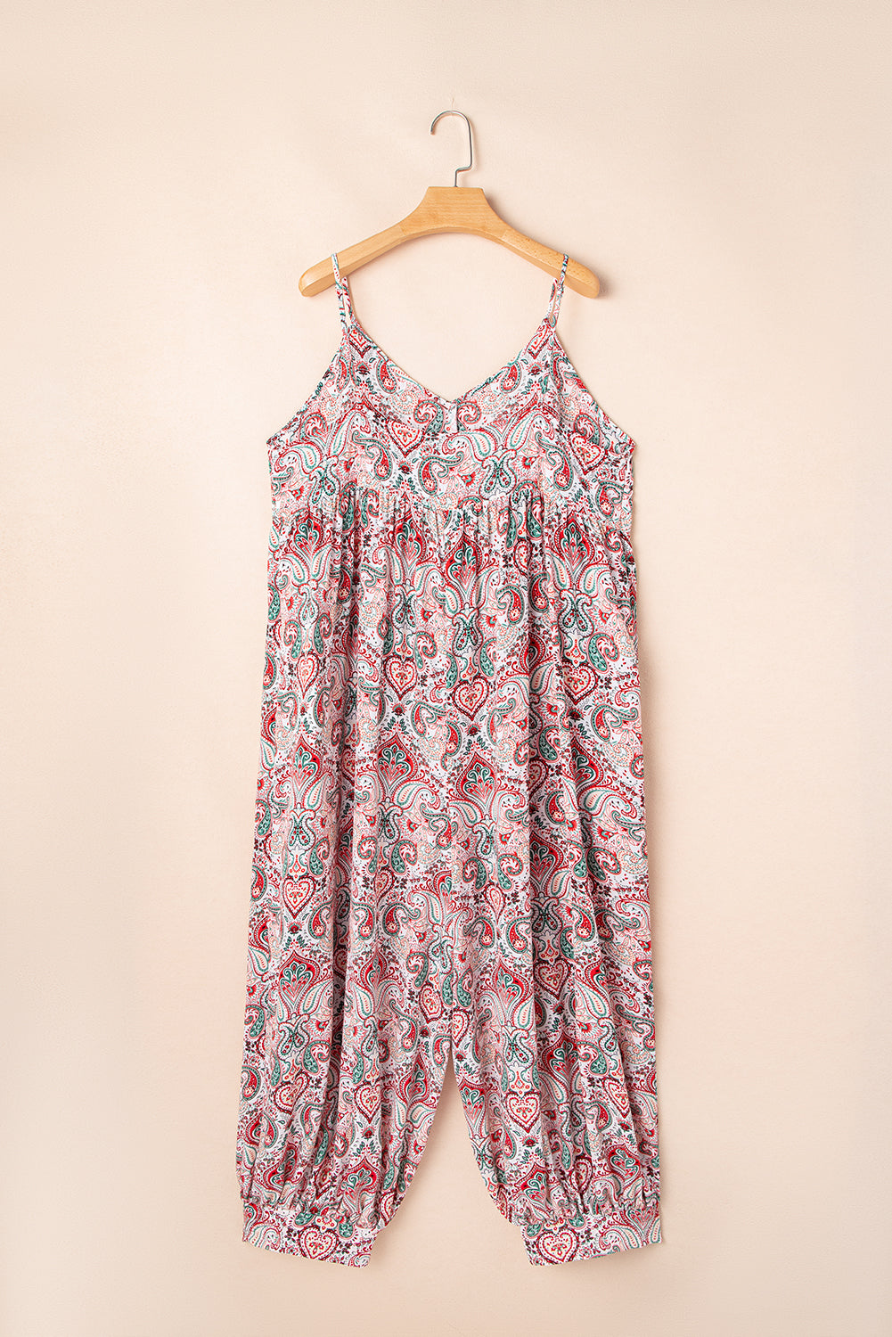 Multicolour Paisley Print Sleeveless V Neck Boho Plus Size Jumpsuit - The Fair Lady Shop