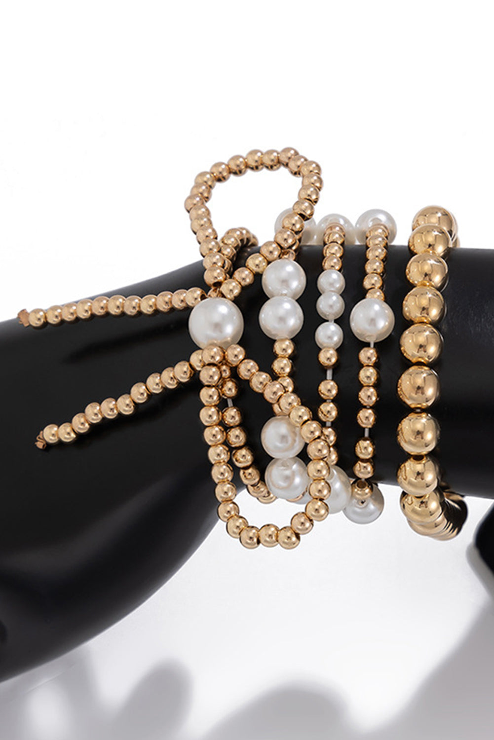 Gold Bow Knot Pearl Beaded Multi Layered Bracelet Set - The Fair Lady Shop