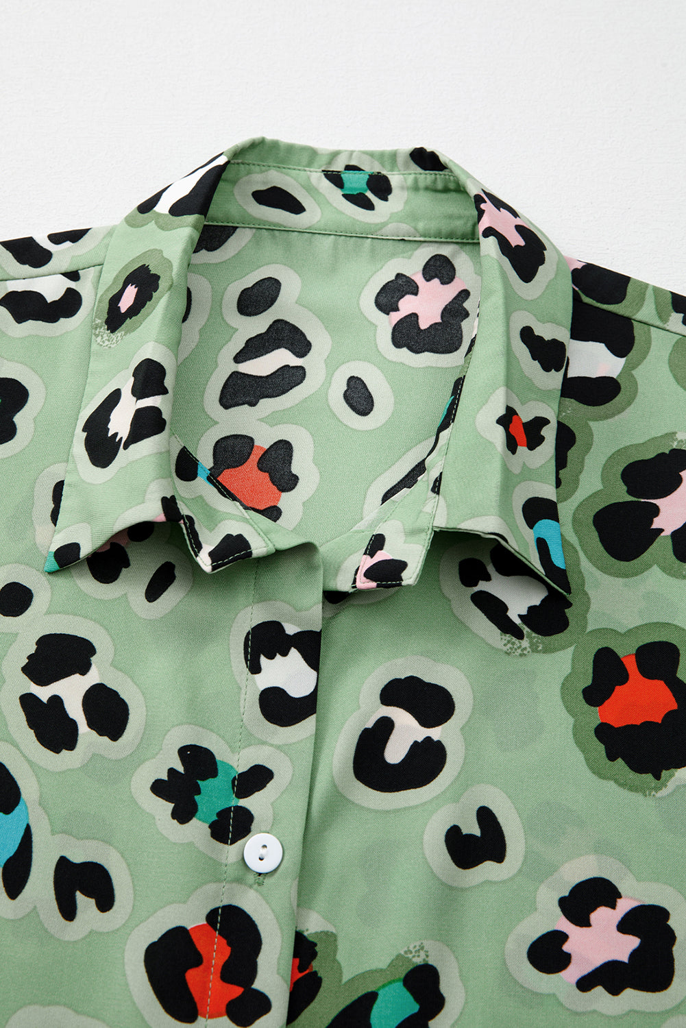 Green Leopard Print Short Sleeve Shirt and Wide Leg Pants Set - The Fair Lady Shop