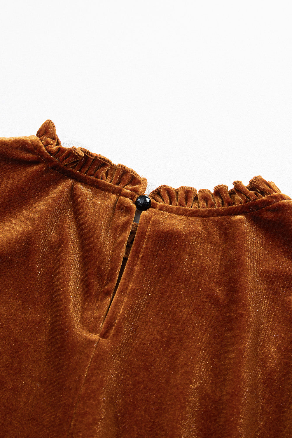Chestnut Velvet Frilled Neck Gigot Sleeve Swing Dress - The Fair Lady Shop