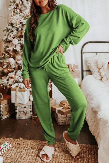 Spinach Green Long Sleeve Pullover & Jogger Pants Lounge Set - The Fair Lady Shop