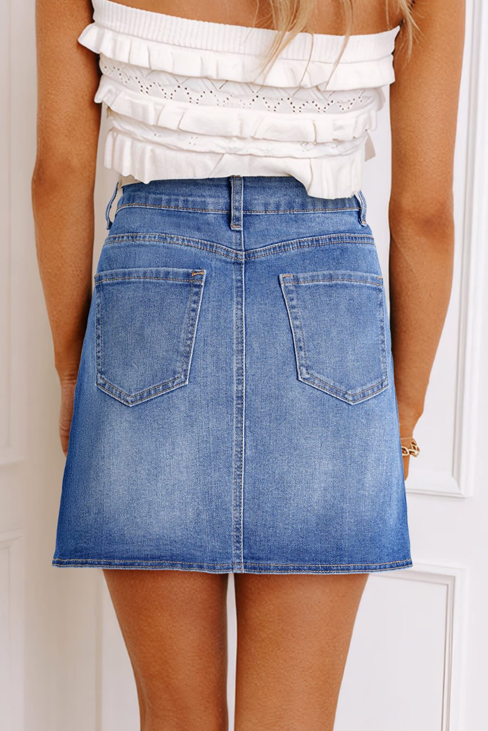Ashleigh Blue Wrapped Crossed Waist Denim Mini Skirt - The Fair Lady Shop