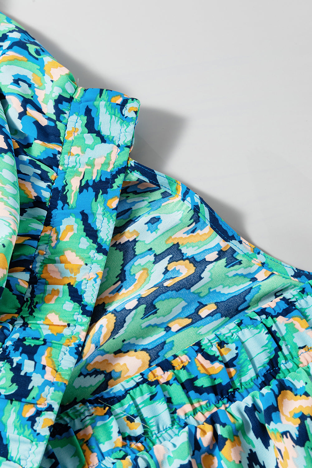 Green Abstract Print Batwing Sleeve V Neck High Waist Romper - The Fair Lady Shop