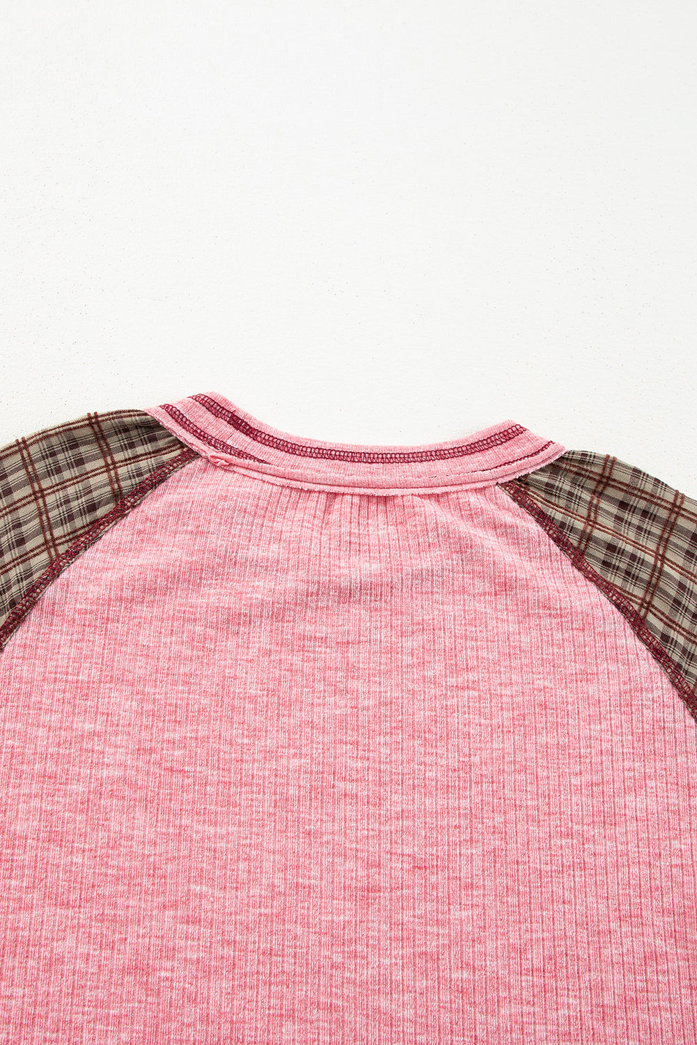 Fushia Floral Plaid Mixed Print Patchwork Raglan Ribbed Top - The Fair Lady Shop