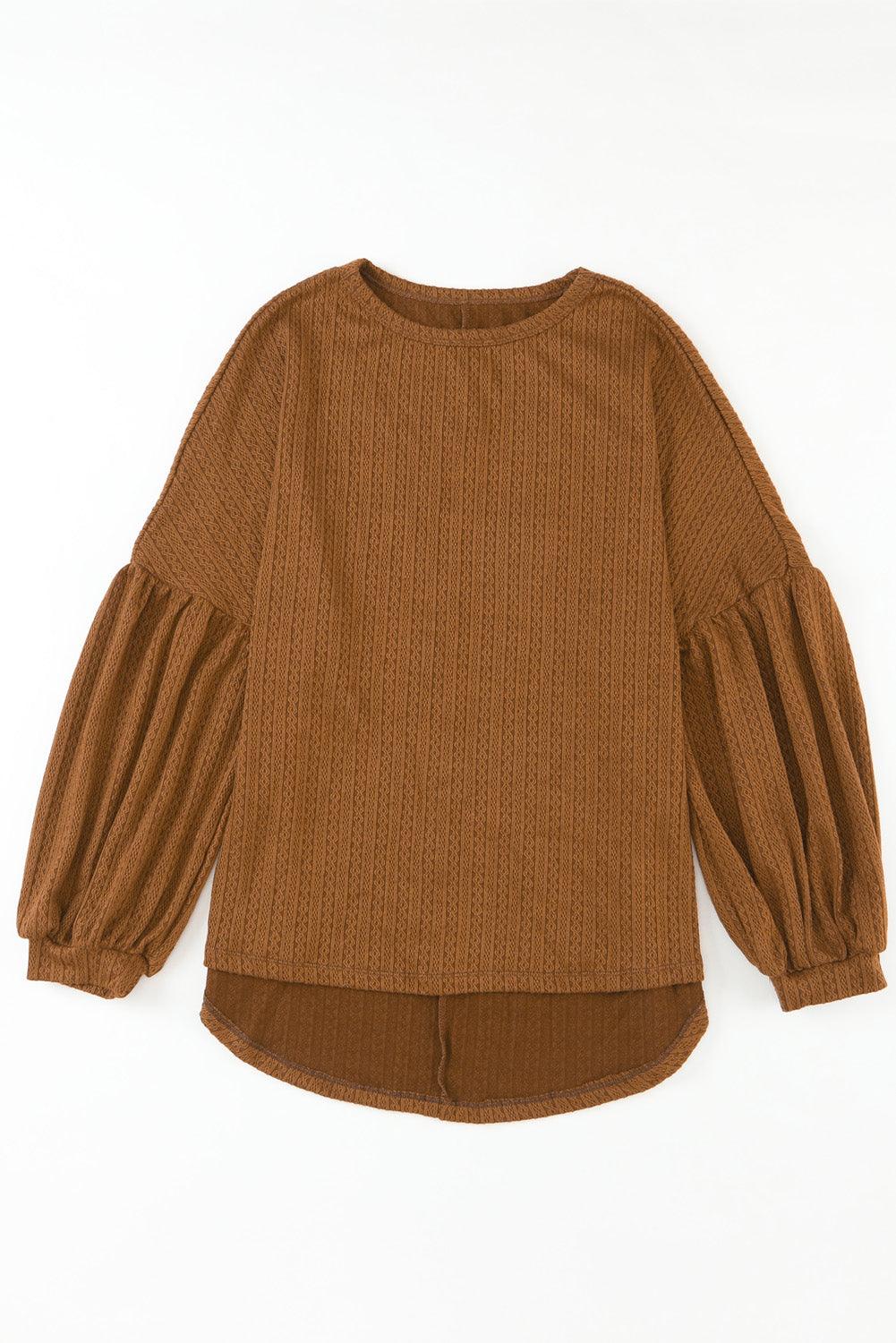 Ruby Solid Color Textured Lantern Sleeve Top - The Fair Lady Shop