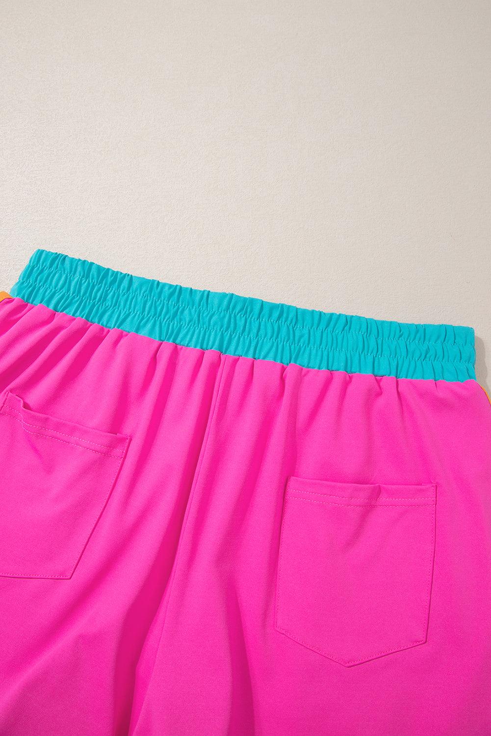 Peach Blossom Color Block Loose Fit Top & Elastic Waist Shorts Set - The Fair Lady Shop