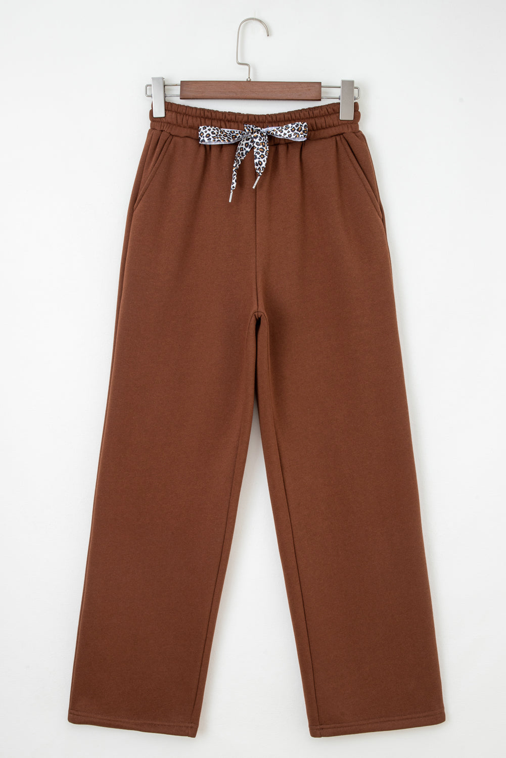 Coffee Leopard Drawstring Winter Fleece Pants