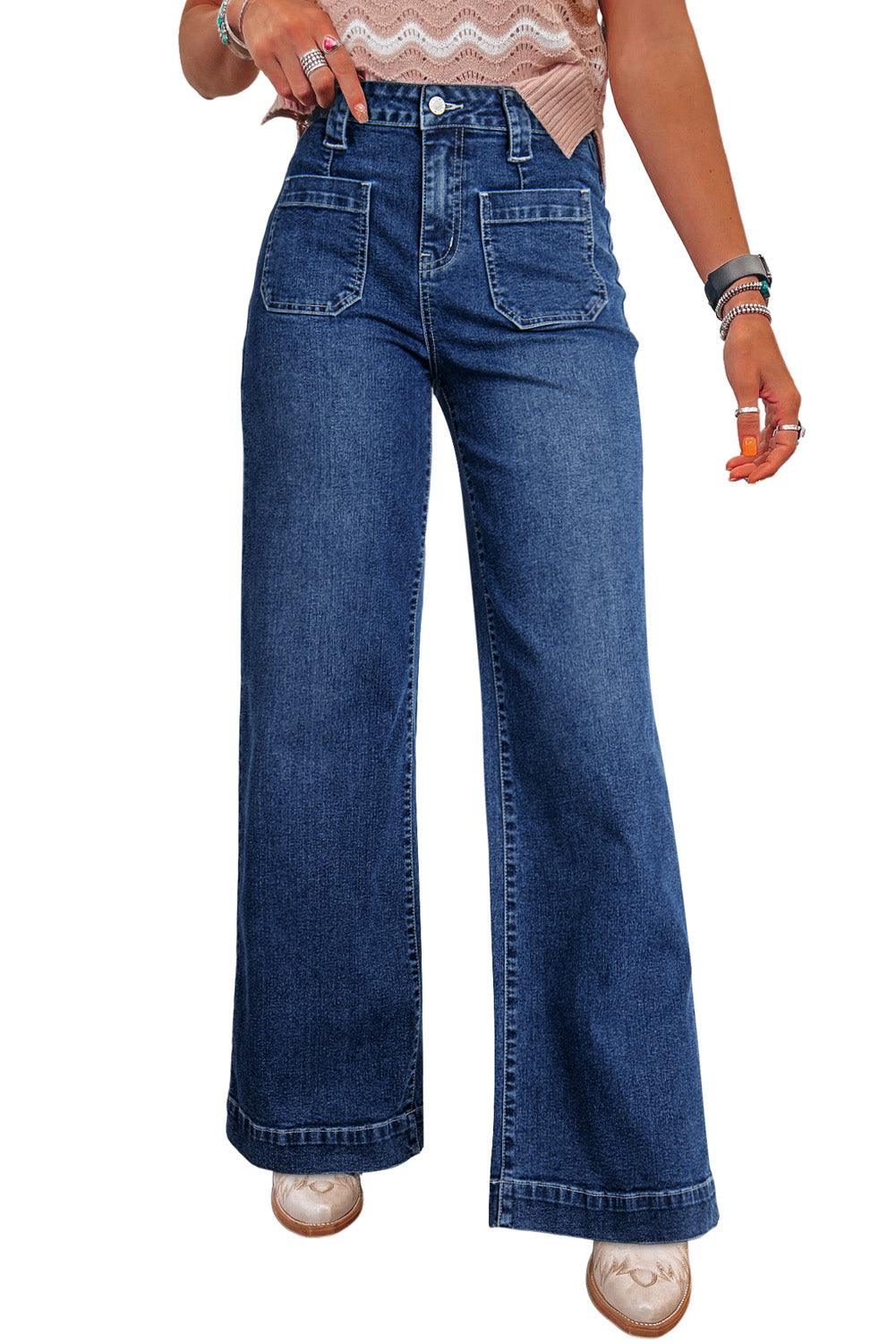 Sail Blue Wide Leg Pocketed High Waist Jeans - The Fair Lady Shop