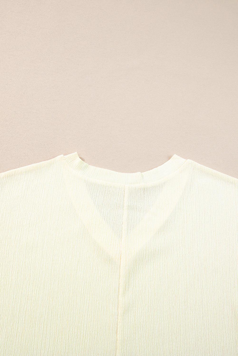 Blue Plain Crinkled V Neck Flounce Sleeve T Shirt - The Fair Lady Shop