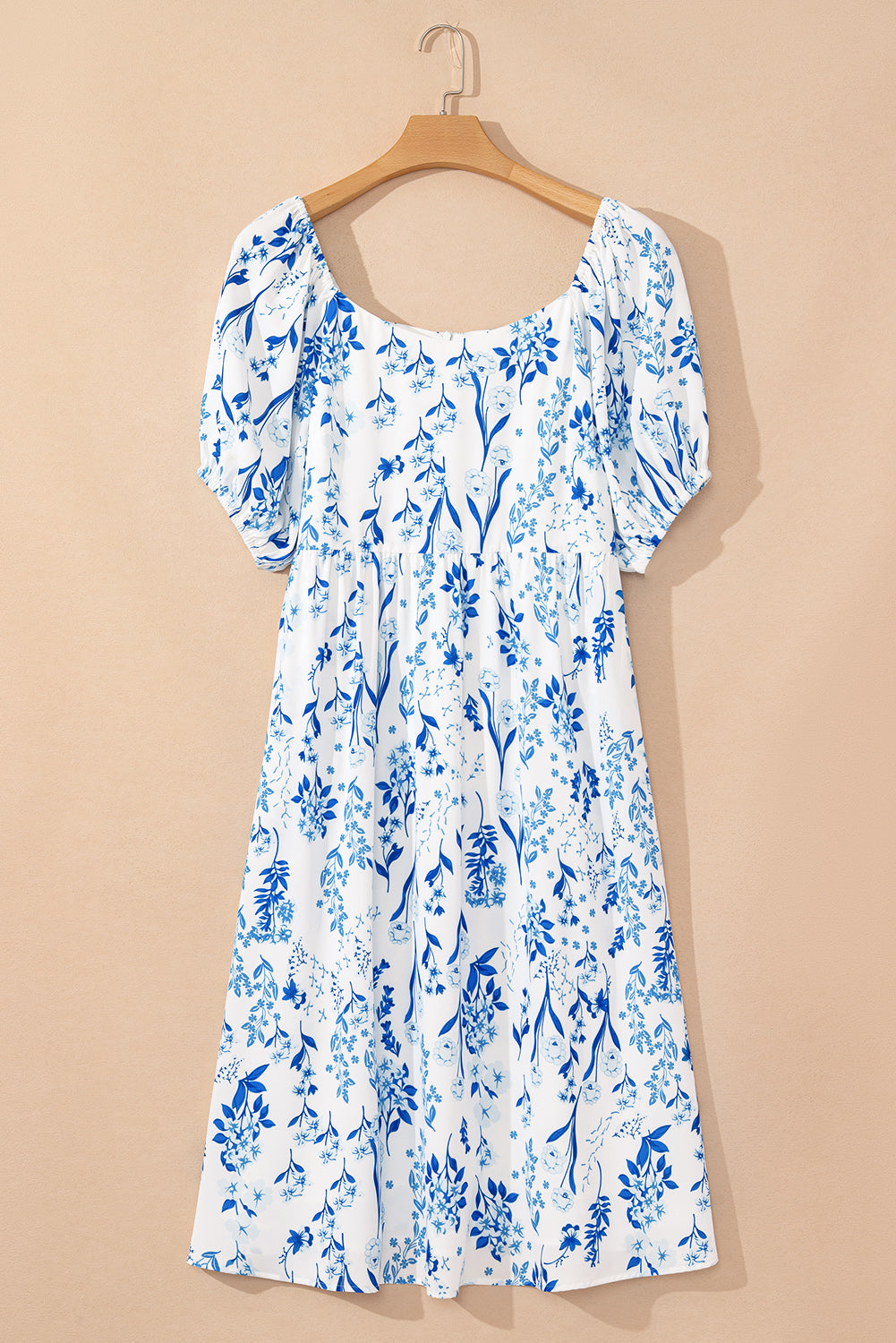 Sky Blue Floral Print Sweetheart Neck Plus Size Midi Dress - The Fair Lady Shop