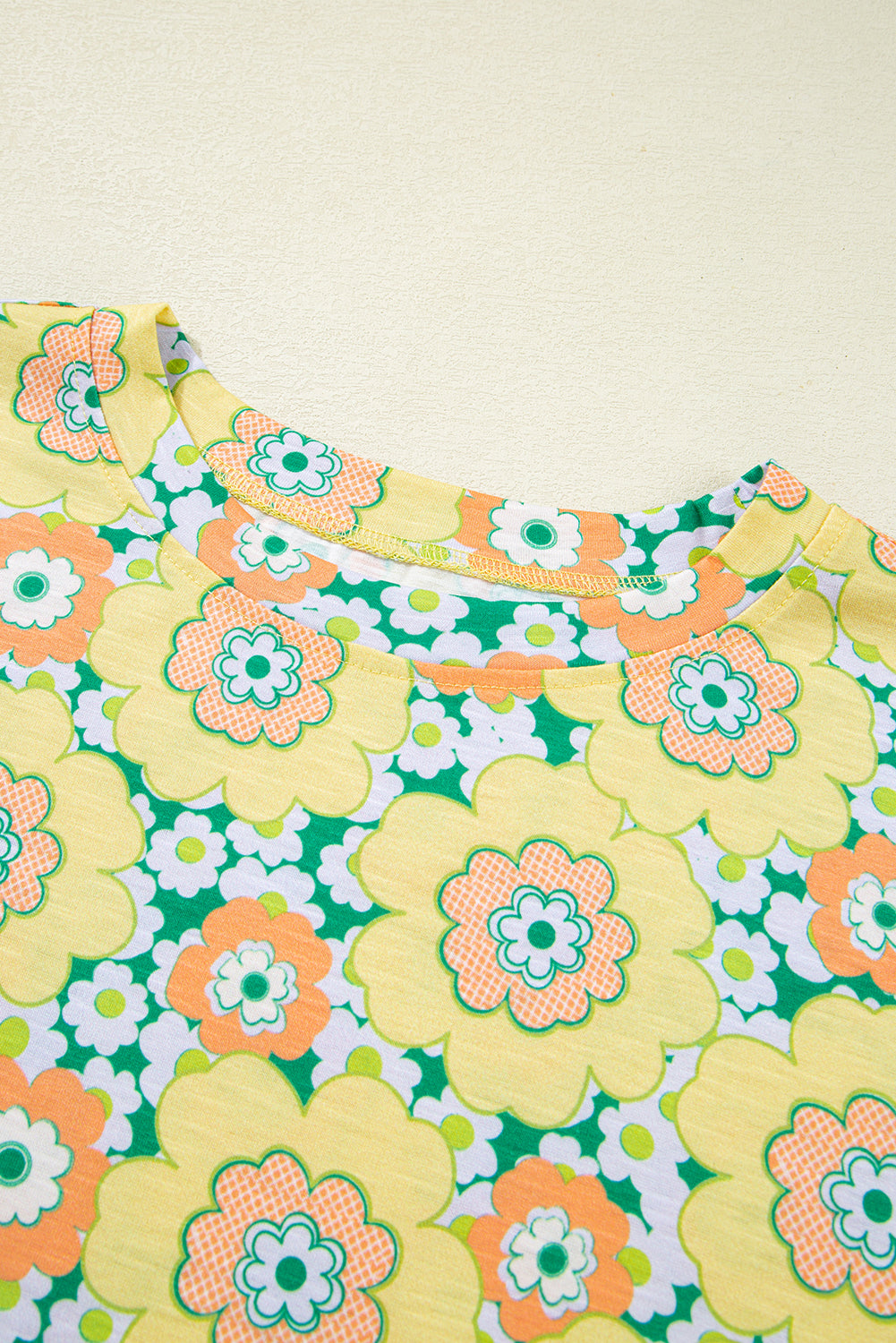 Yellow Summer Flower Print Drop Shoulder Loose T Shirt - The Fair Lady Shop