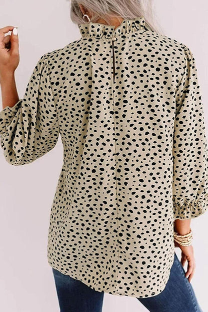 Brown Leopard Print Frill Neck 3/4 Sleeves Blouse - The Fair Lady Shop