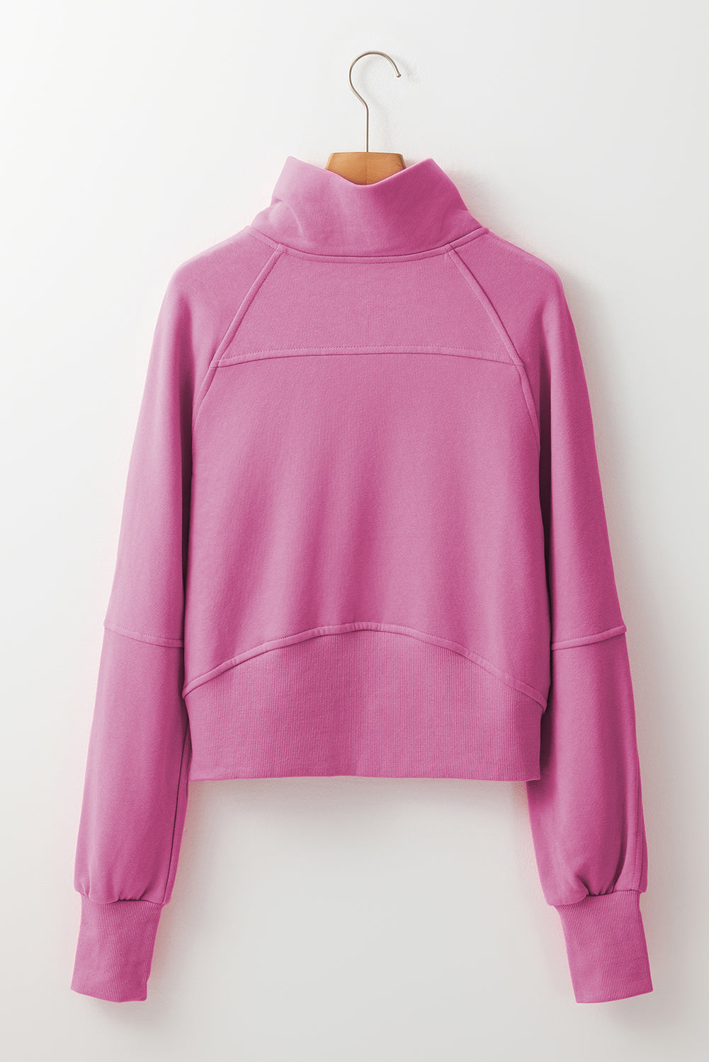 Bonbon Zip Up Stand Collar Ribbed Thumbhole Sleeve Sweatshirt - The Fair Lady Shop