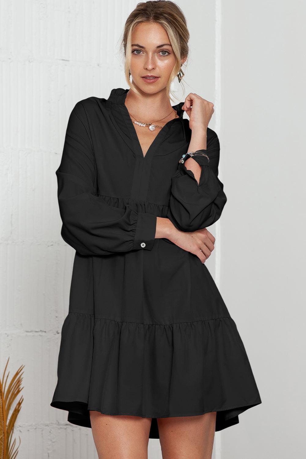 Pink Casual Stand V Neck Short Frill Dress - The Fair Lady Shop