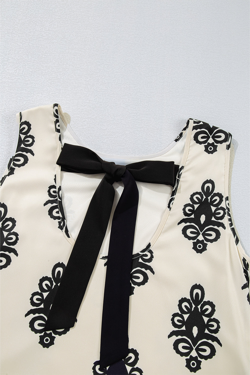 Beige Geometric Printed Sleeveless Hollowed Bowknot Back Mini Dress - The Fair Lady Shop
