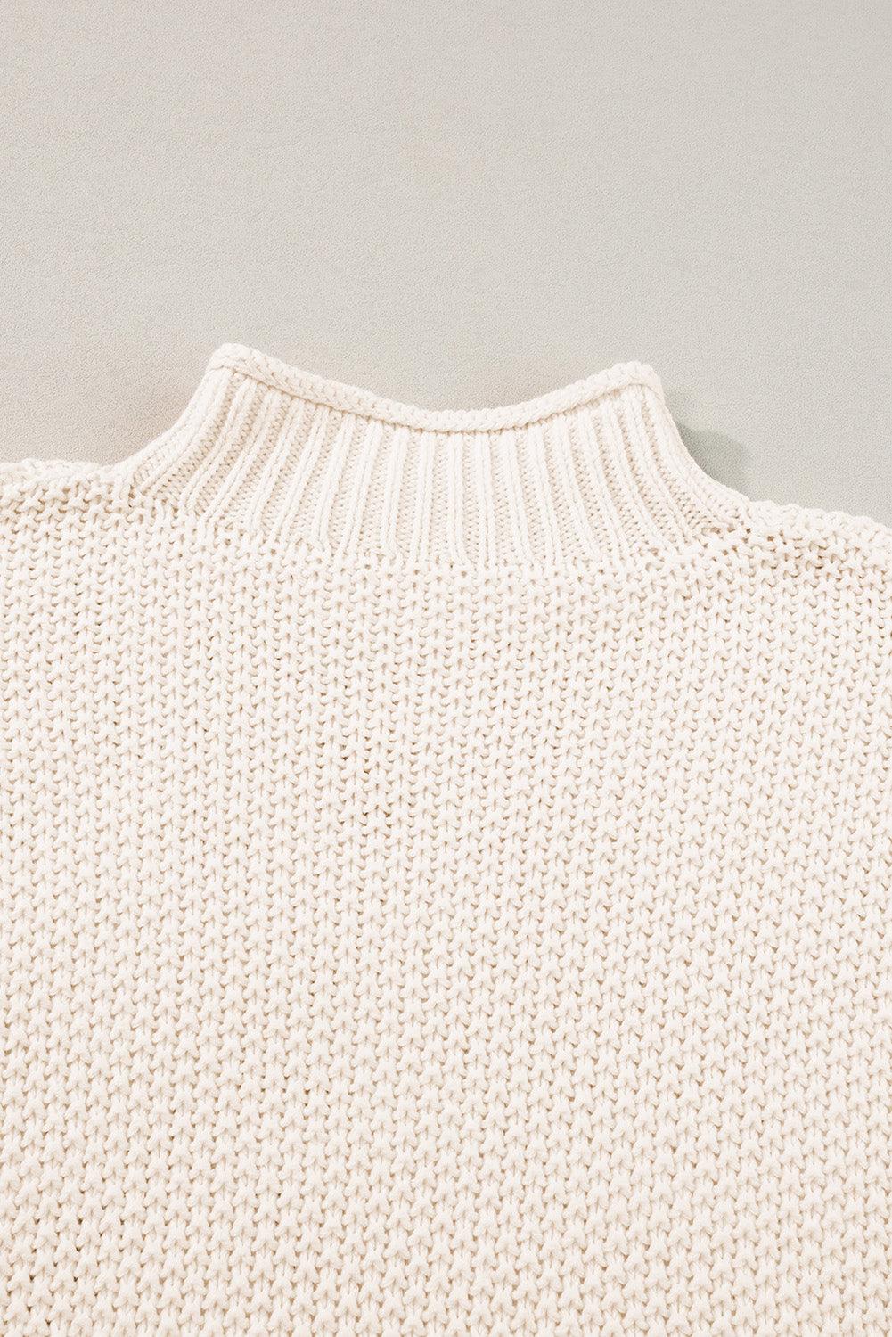 Beige Mock Neck Knitted Dolman Top - The Fair Lady Shop