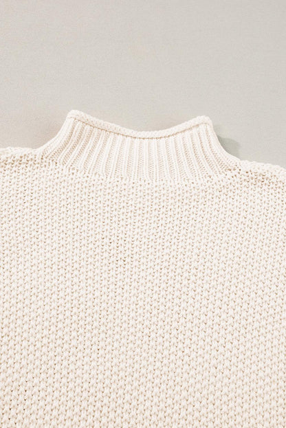 Beige Mock Neck Knitted Dolman Top - The Fair Lady Shop