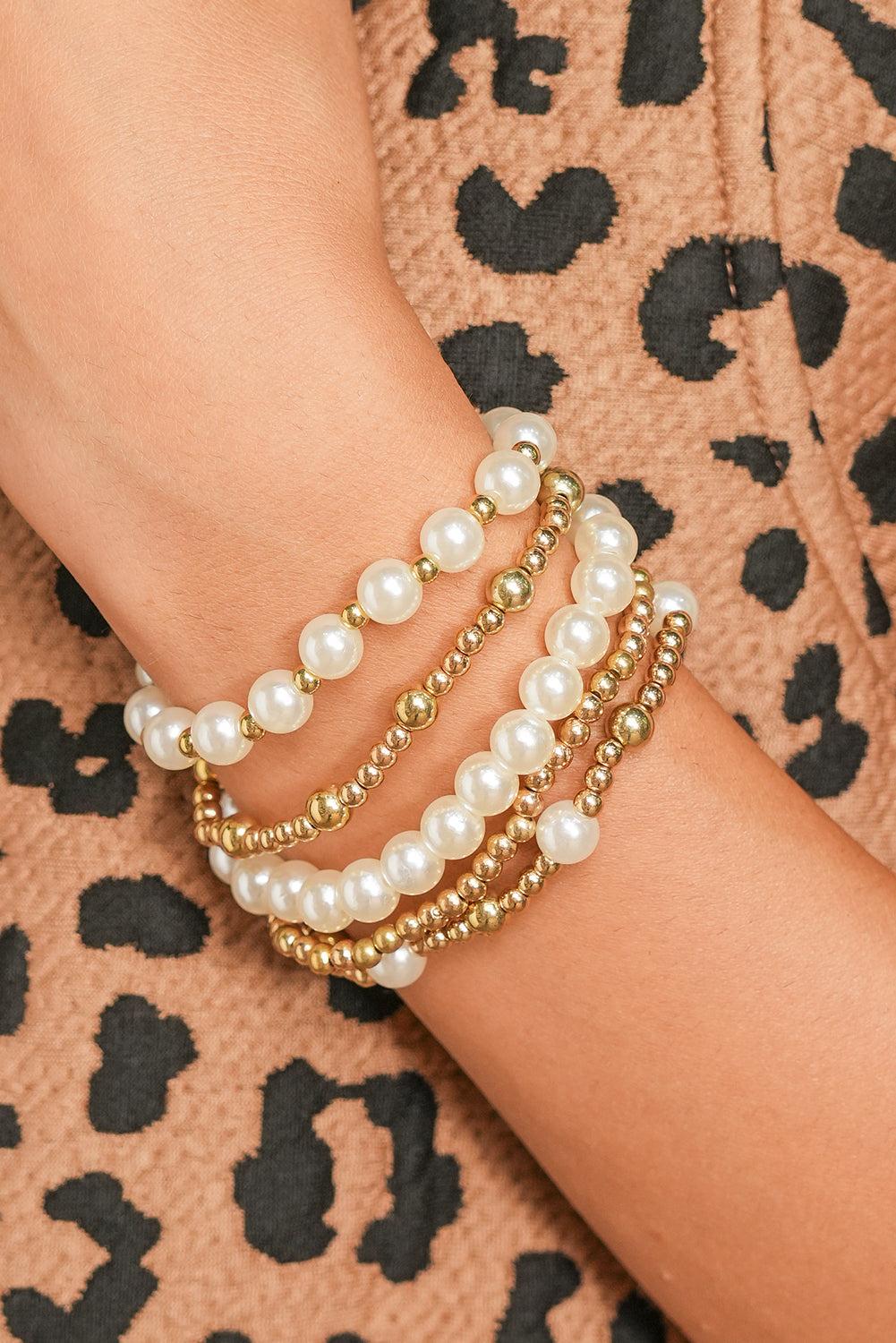 Gold Cross Pearls Decor Plated Beaded Multi Layer Bracelets - The Fair Lady Shop