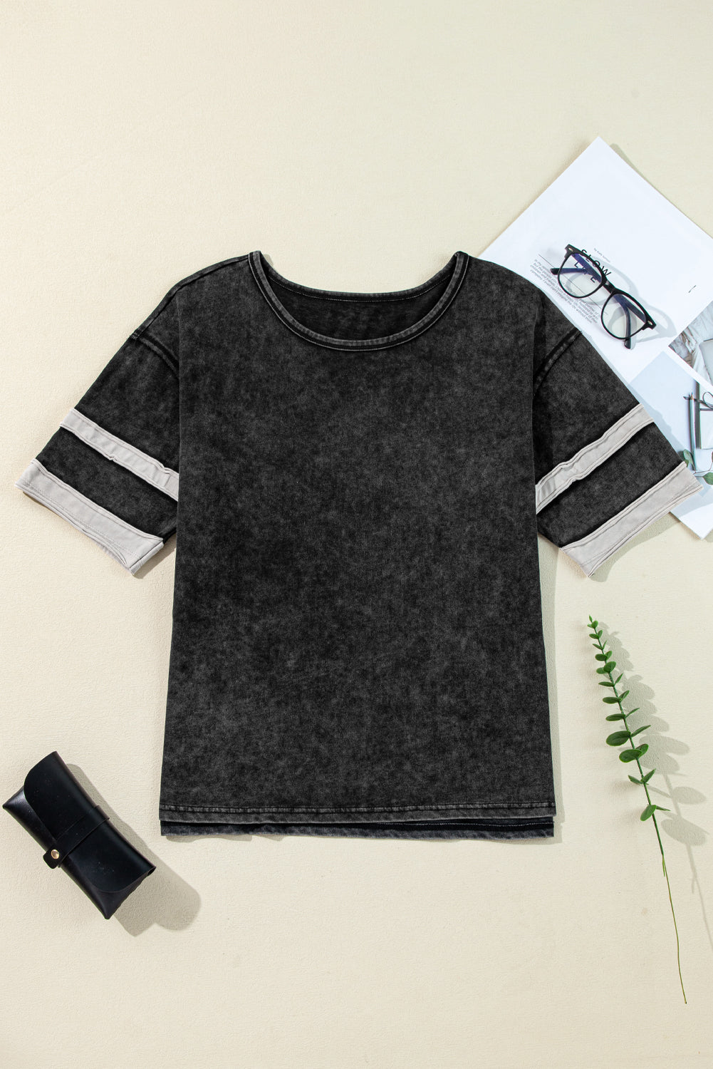 Black Vintage Stripe Sleeve Cotton T-shirt - The Fair Lady Shop