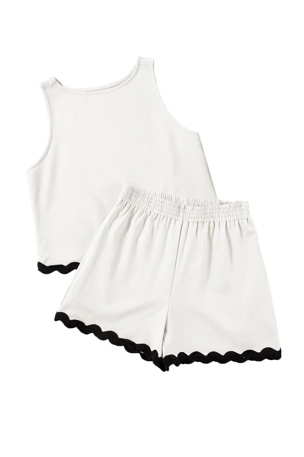 White Ricrac Applique Sleeveless Top and Pocketed Shorts Set - The Fair Lady Shop