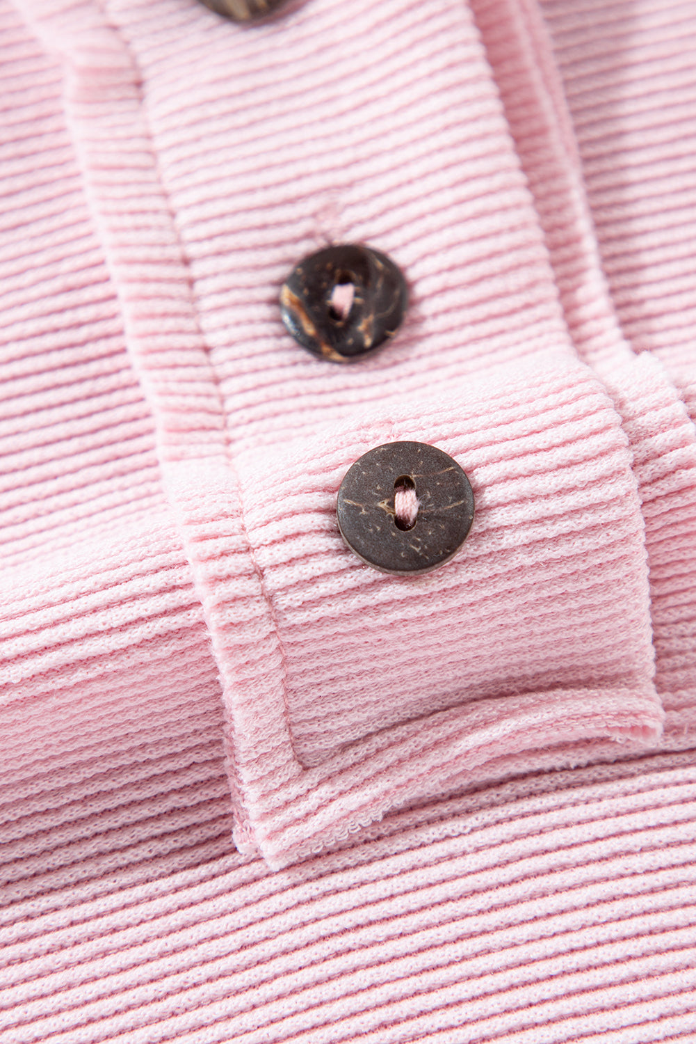 Light Pink Corded Patch Pocket Drawstring Henley Long Sleeve Tops - The Fair Lady Shop