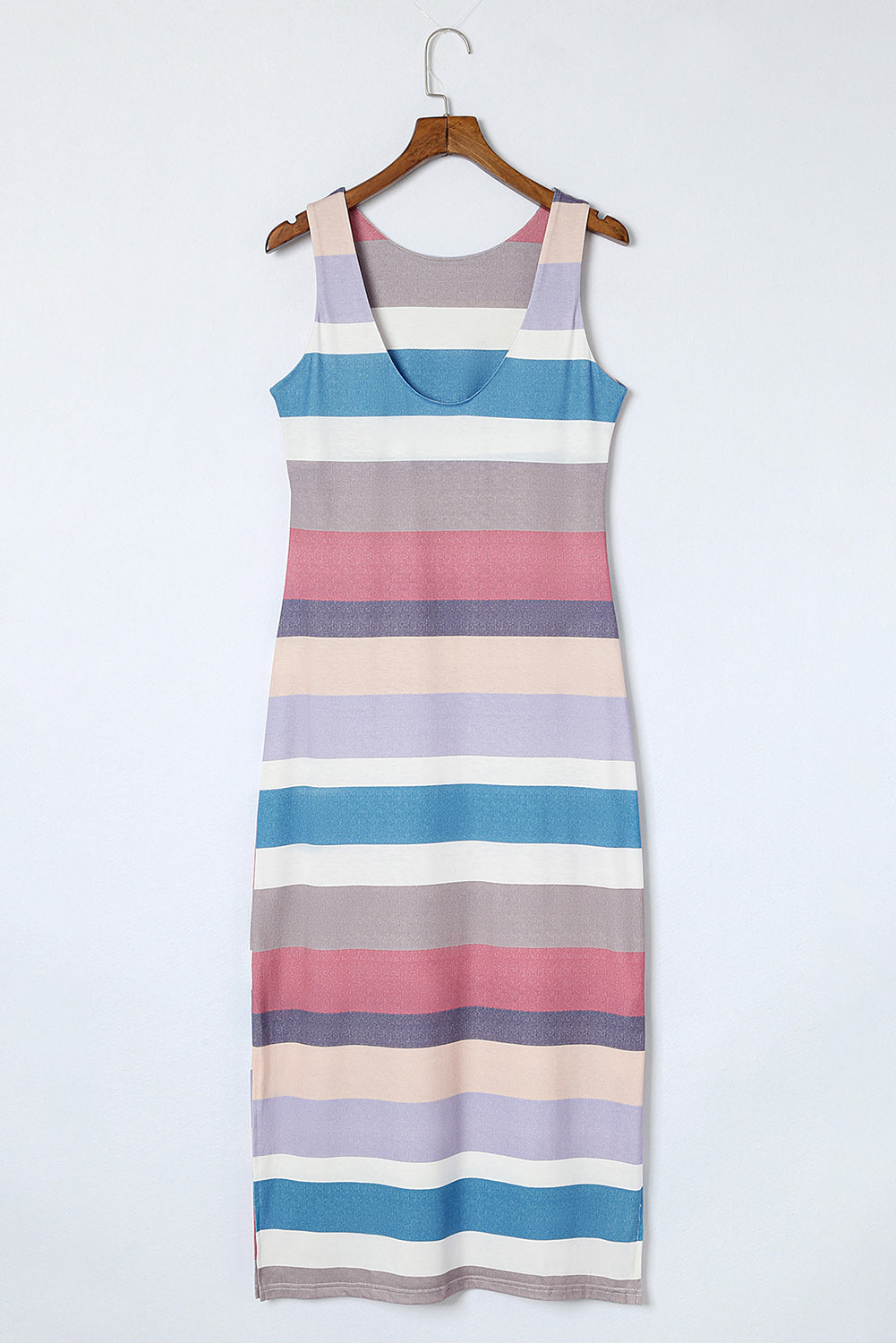 Multicolor Stripe Print Slit Tank Maxi Dress - The Fair Lady Shop
