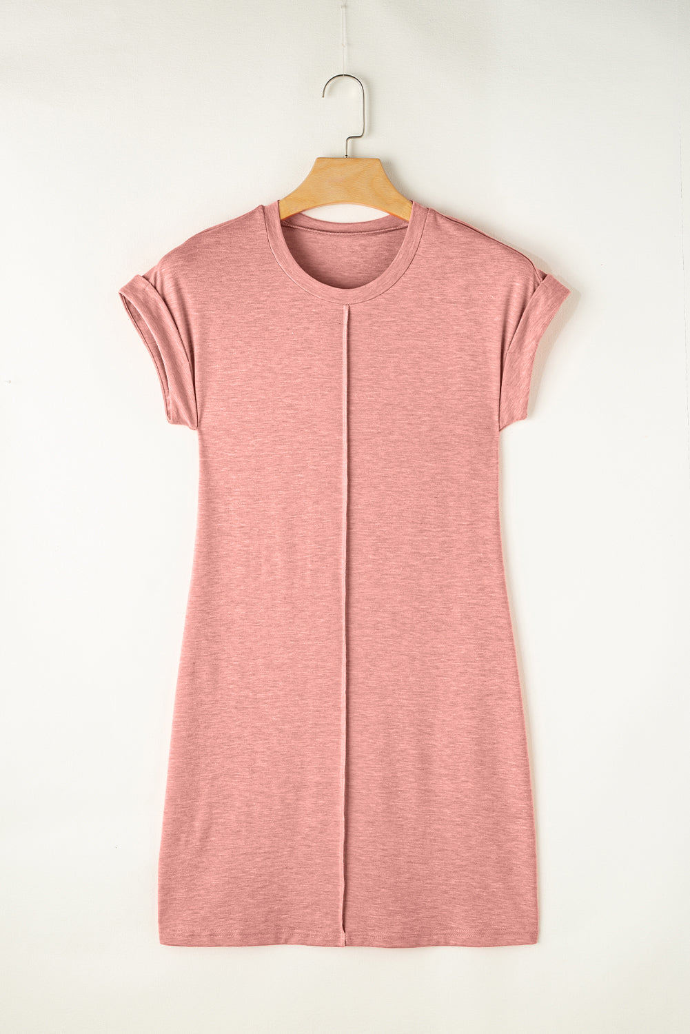 Rose Pink Center Seamed Roll Sleeve T-shirt Dress - The Fair Lady Shop