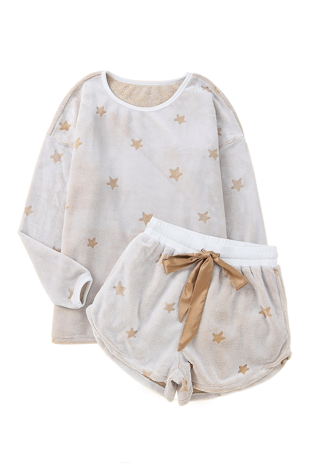 White Star Print Long Sleeve Top & Shorts Loungewear Set - The Fair Lady Shop