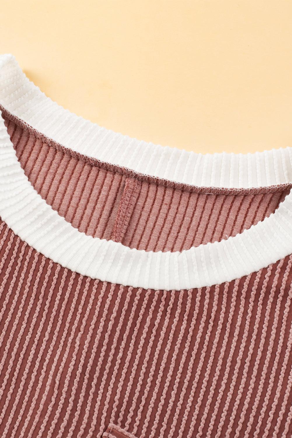 Light French Beige Rib Textured Colorblock Pocket T Shirt Dress - The Fair Lady Shop