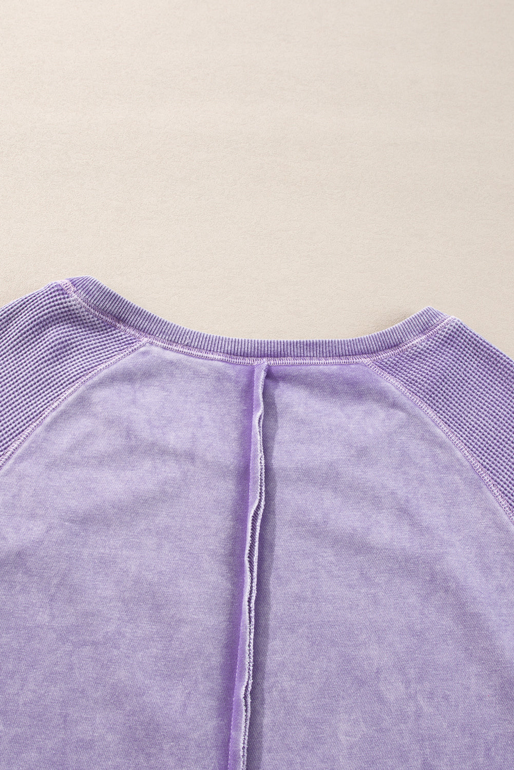 Orchid Petal Waffle Patchwork Raglan Sleeve Exposed Seam Sweatshirt - The Fair Lady Shop