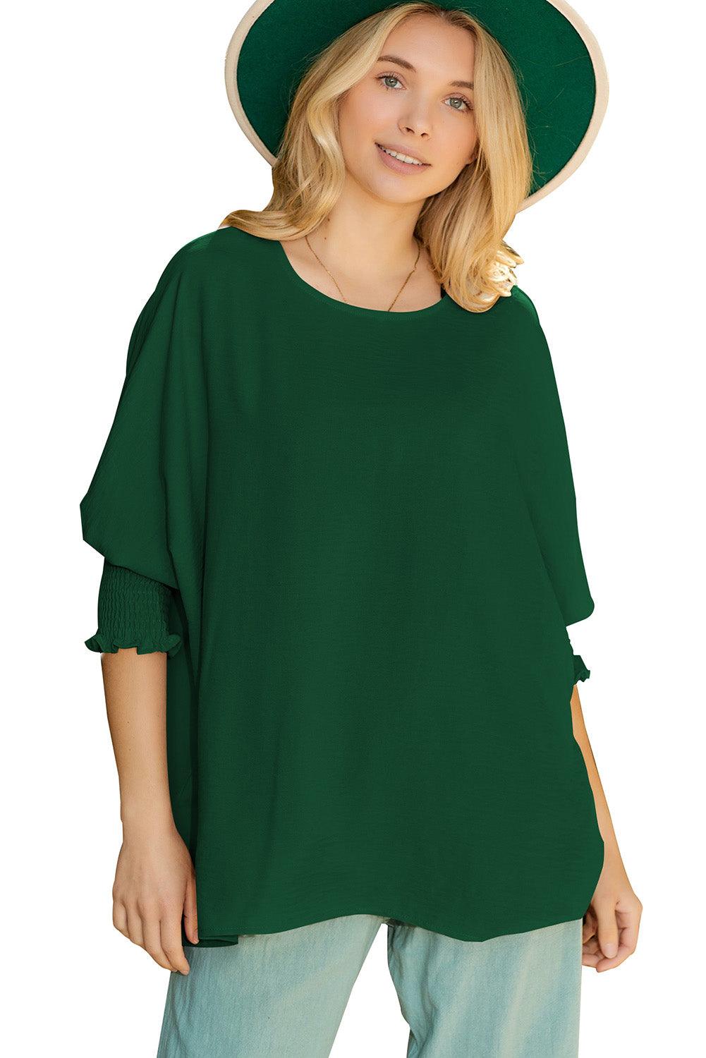 White Plain & Casual Shirred Cuffs Half Sleeve Top - The Fair Lady Shop