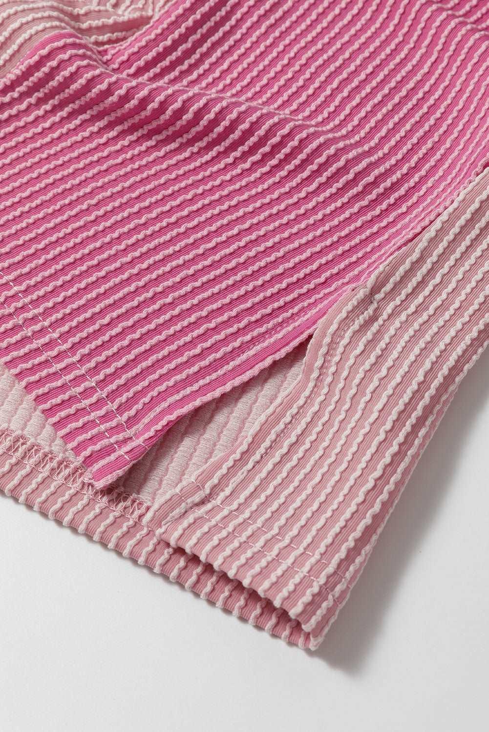 Apricot Pink Colorblock Ribbed Round Neck T Shirt - The Fair Lady Shop