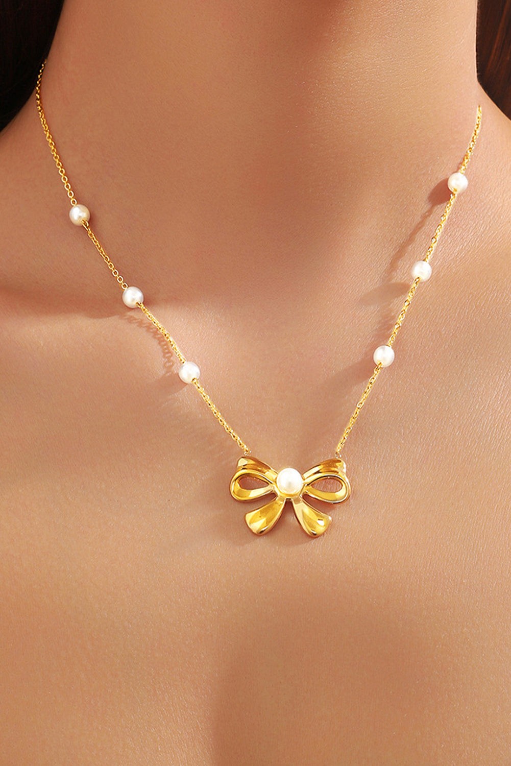 Gold Pearl Bowknot Elegant Necklace - The Fair Lady Shop