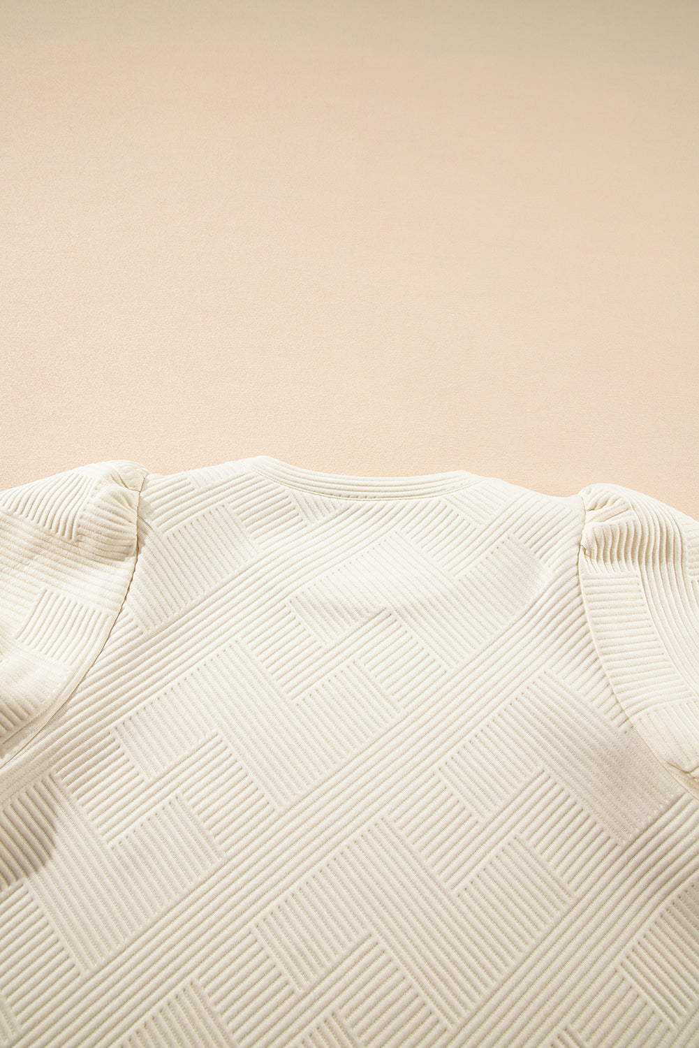 Oatmeal Solid Color Textured Puff Sleeve T-shirt - The Fair Lady Shop