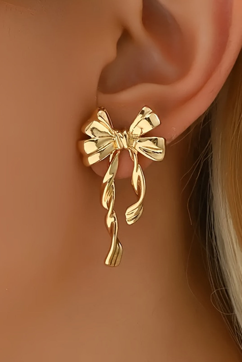 Gold Elegant Bow Stud Earrings - The Fair Lady Shop