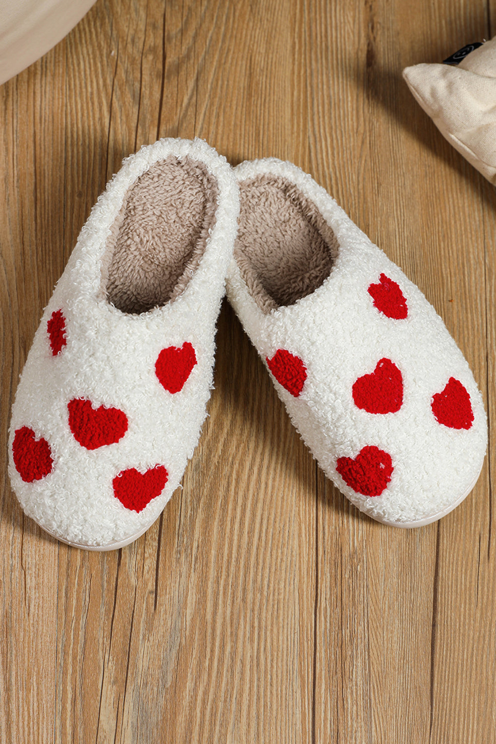 White Valentines Day Hearts Print Plush Slippers - The Fair Lady Shop
