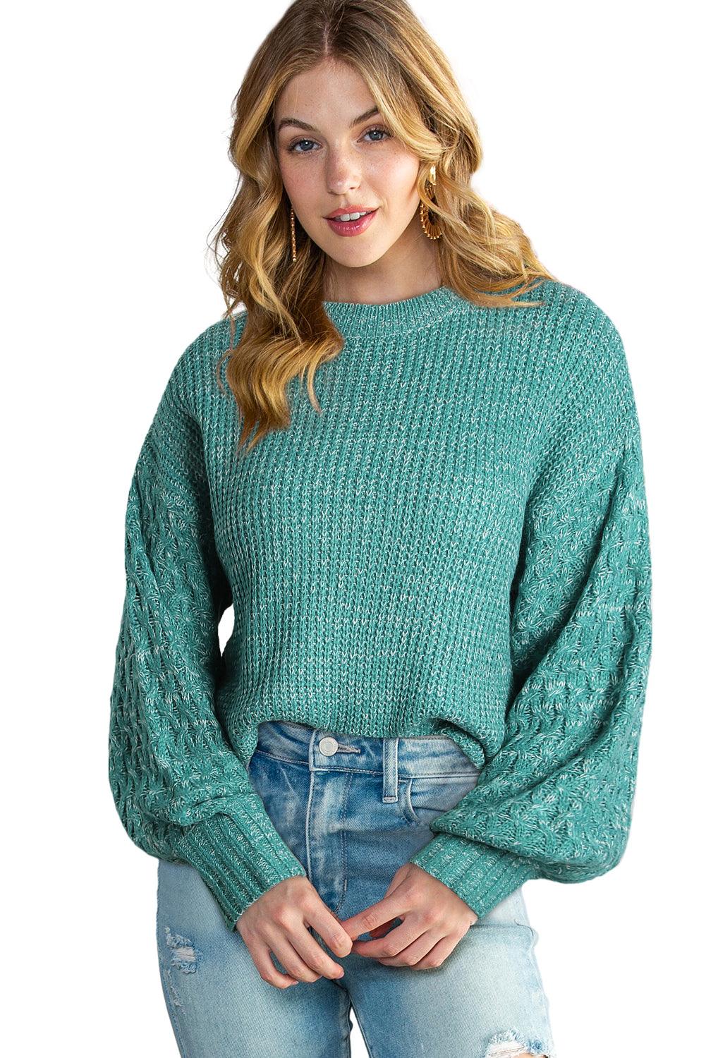 Verdant Chunky Knit Sleeve Drop Shoulder Sweater - The Fair Lady Shop