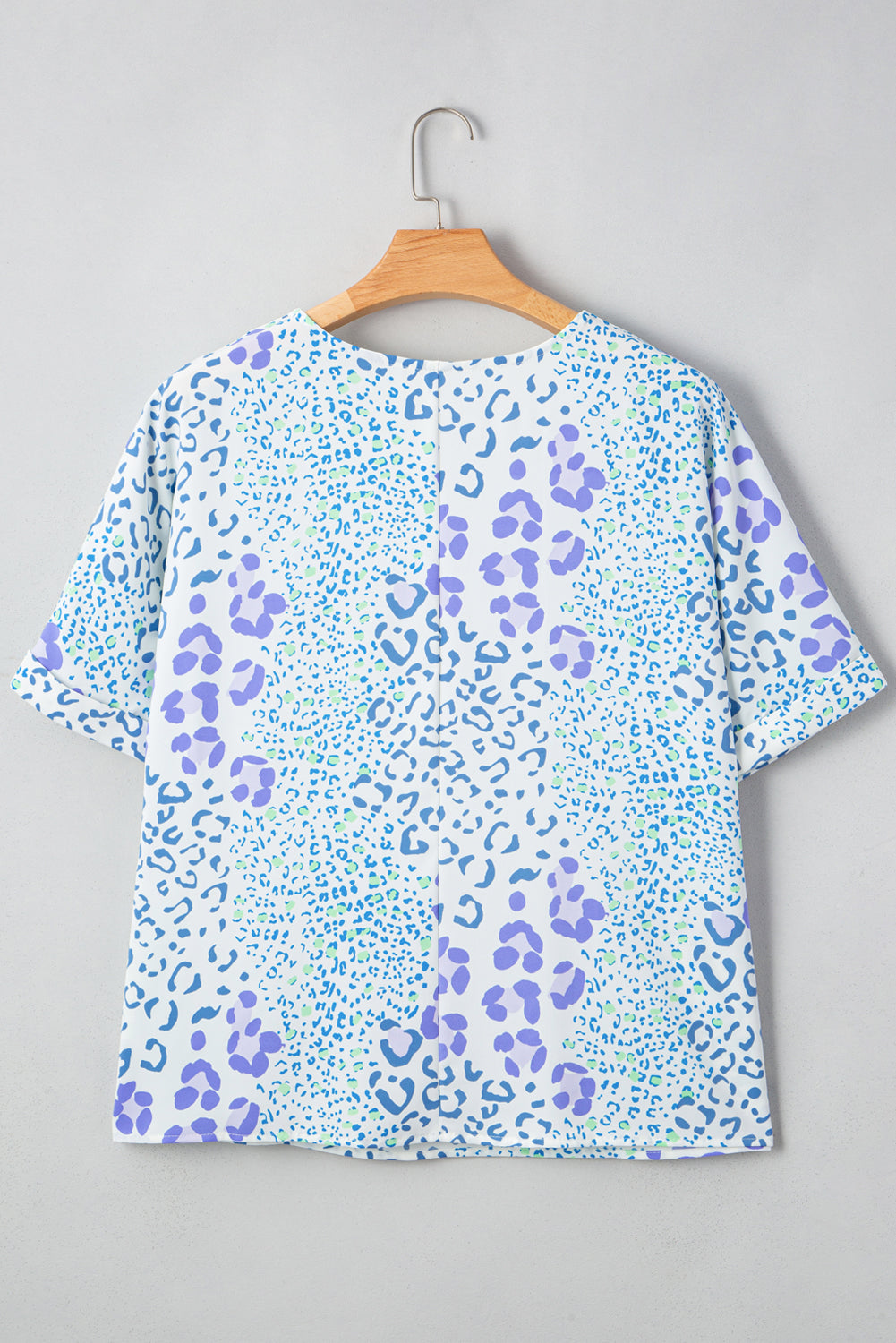 Sky Blue Leopard Print V Neck Short Sleeve Plus Size Top - The Fair Lady Shop