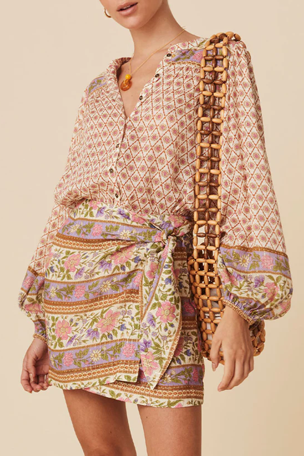Multicolour Boho Floral Puff Sleeve V-Neck Button Blouse - The Fair Lady Shop