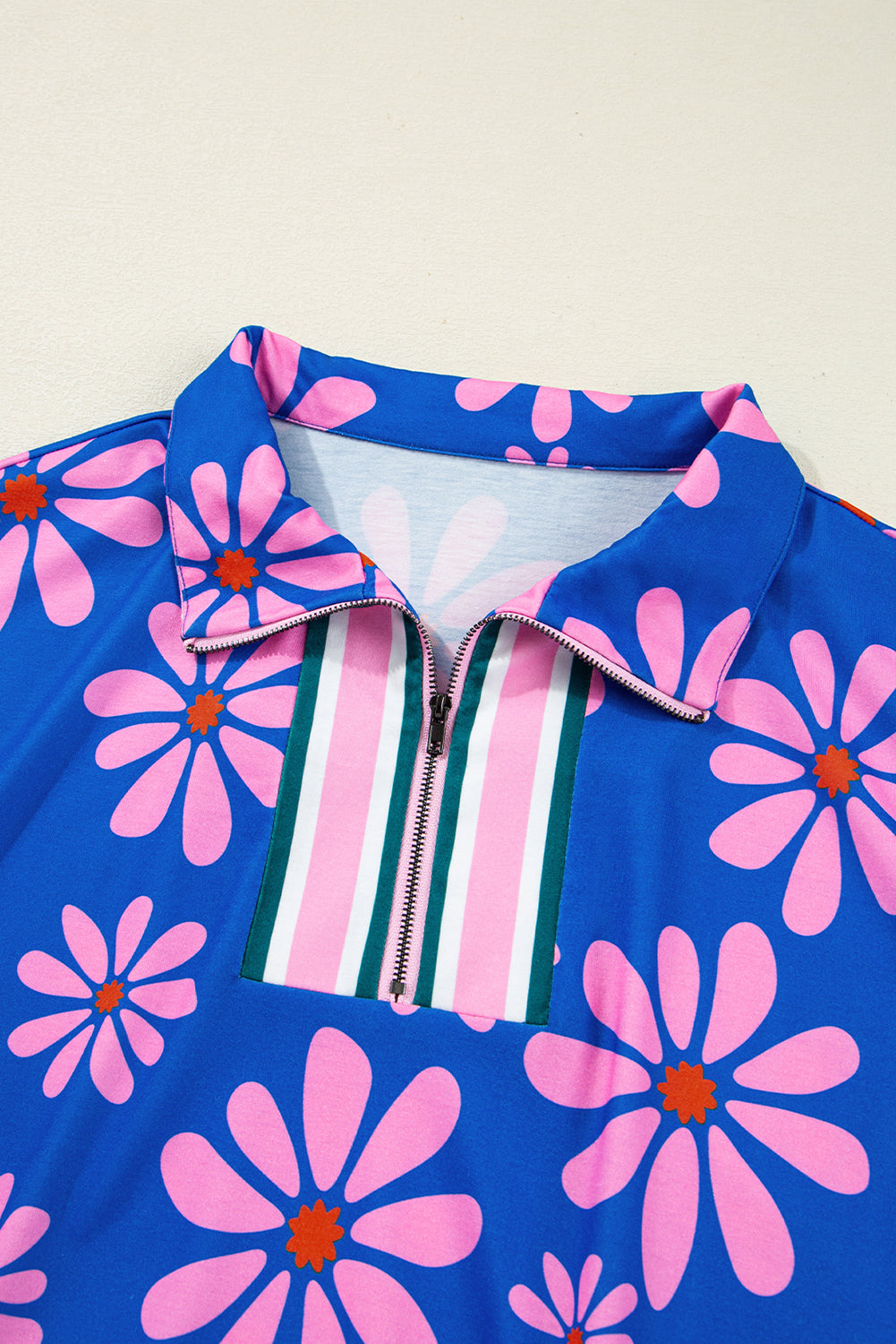 Purple Pop of Color Quarter Zip Collar Drawstring Waist Floral Mini Dress - The Fair Lady Shop