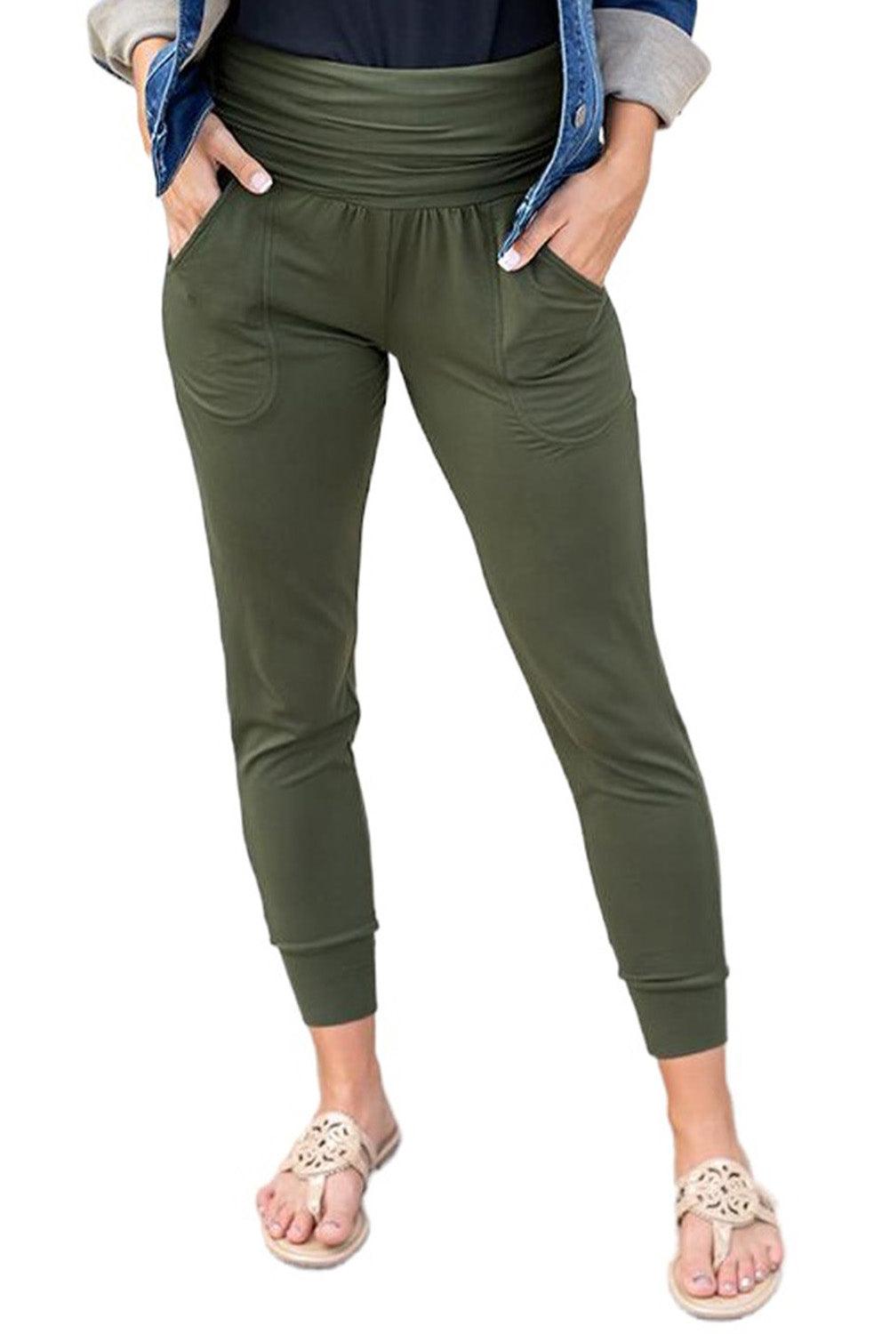 Black Pleated Casual Pocket High Waisted Leggings - The Fair Lady Shop