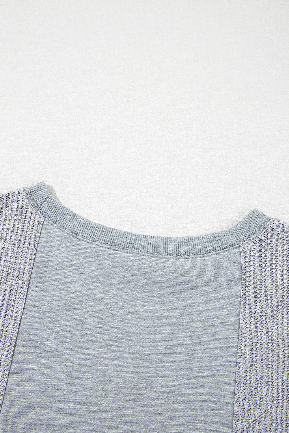 Light Grey Waffle Patchwork Long Sleeve Pullover Top - The Fair Lady Shop
