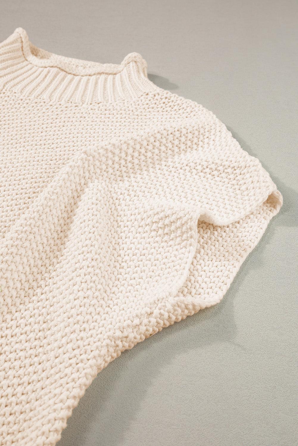 Beige Mock Neck Knitted Dolman Top - The Fair Lady Shop