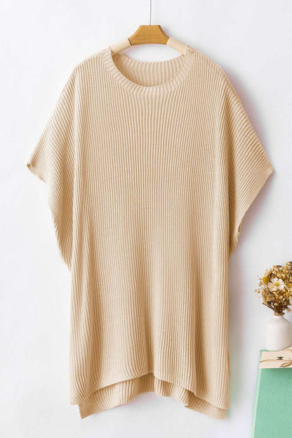 Apricot Side Slit Short Sleeve Oversized Sweater - The Fair Lady Shop