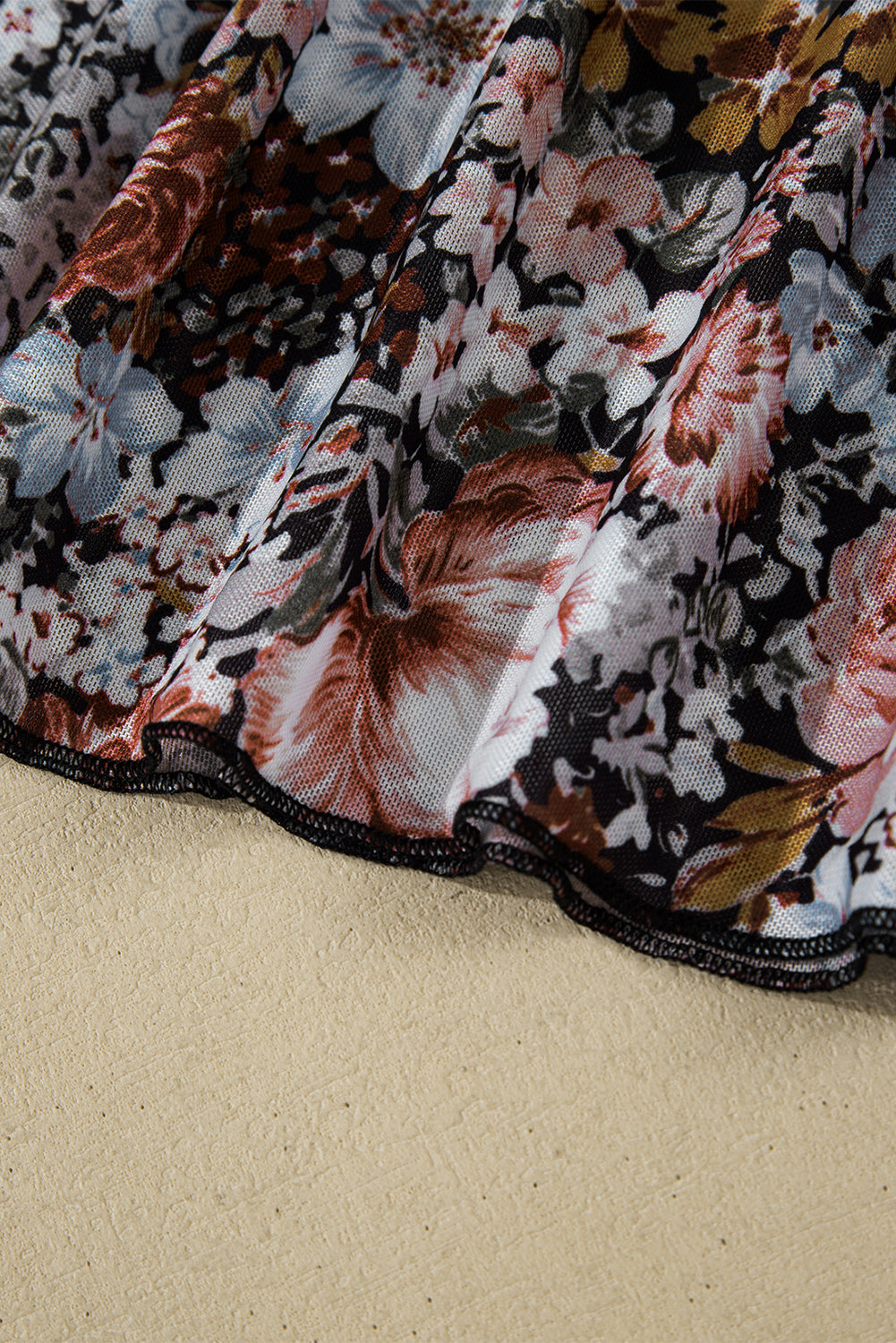 Brown Floral Print Mesh Mock Neck Slim Top - The Fair Lady Shop