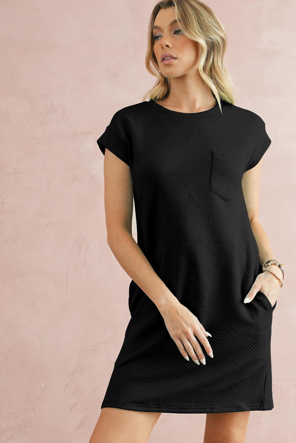 Sachet Pink Plain Textured Pocketed Mini Dress - The Fair Lady Shop