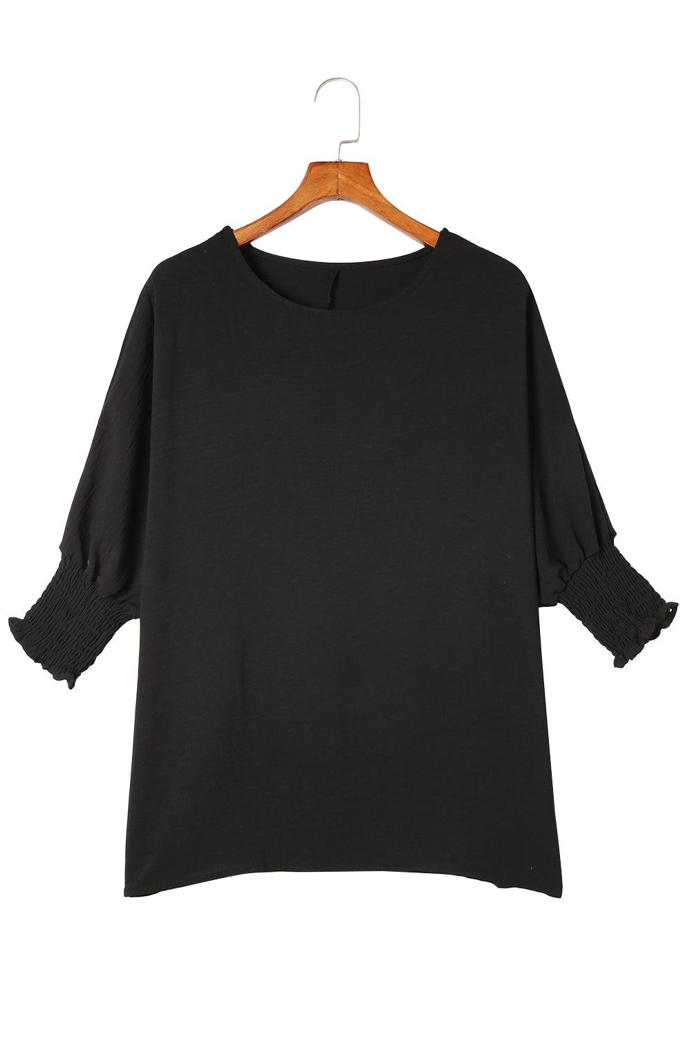 White Plain & Casual Shirred Cuffs Half Sleeve Top - The Fair Lady Shop