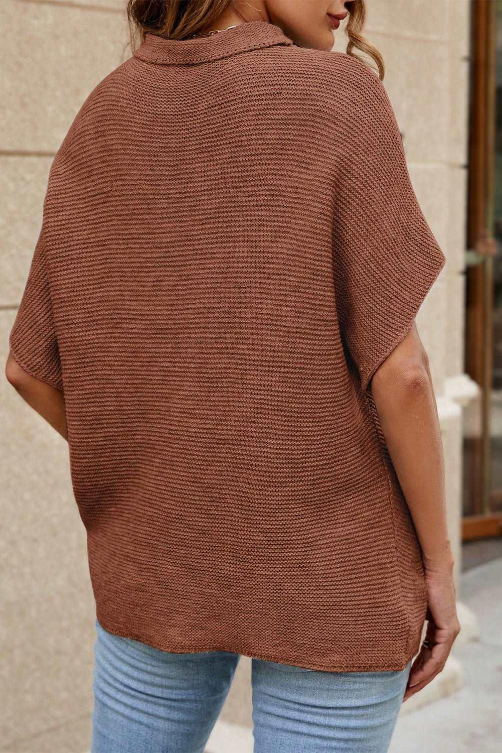 Apricot Mock Neck Short Batwing Sleeve Sweater - The Fair Lady Shop